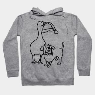 Goose Steals Santa Hat from Cute Dog Outline Hoodie